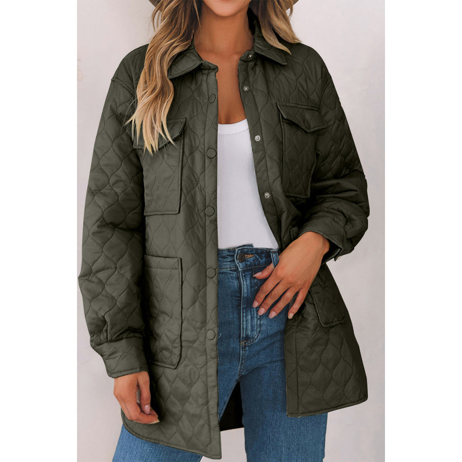 Snap Down Collared Winter Coat Army Green / S Apparel and Accessories