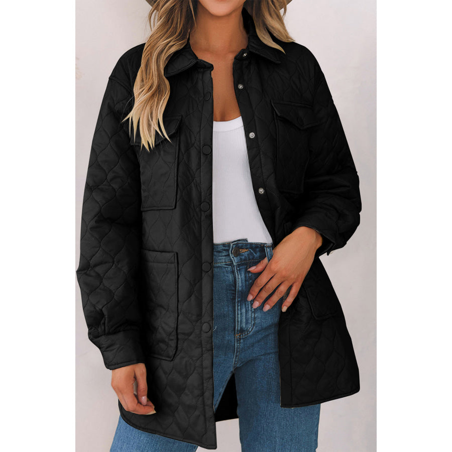 Snap Down Collared Winter Coat Black / S Apparel and Accessories