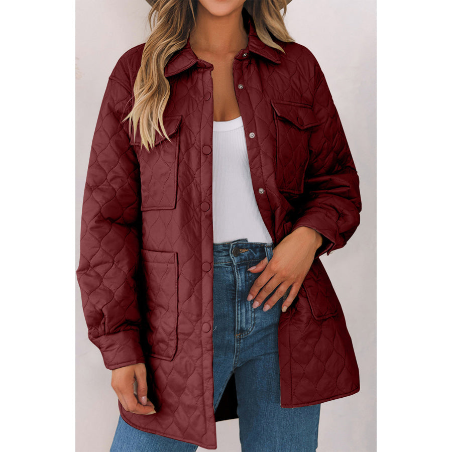 Snap Down Collared Winter Coat Burgundy / S Apparel and Accessories