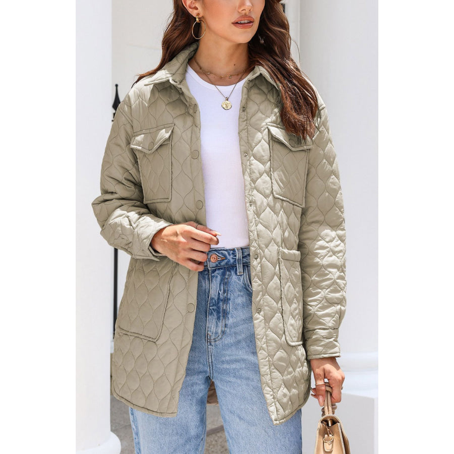 Snap Down Collared Winter Coat Khaki / S Apparel and Accessories