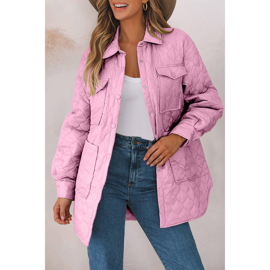 Snap Down Collared Winter Coat Pink / S Apparel and Accessories