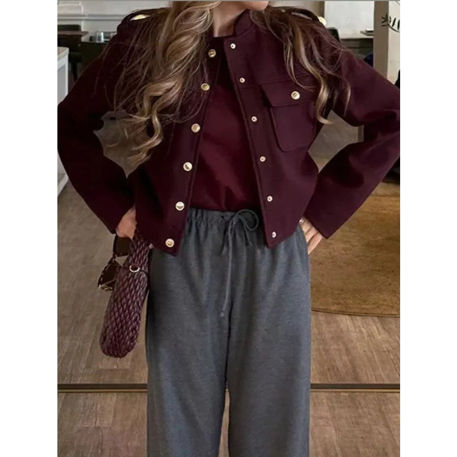 Snap Down Cropped Jacket Burgundy / XS Apparel and Accessories