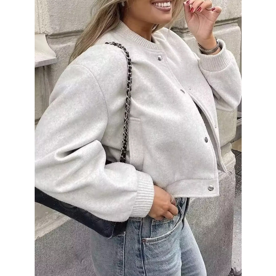 Snap Down Cropped Jacket Light Gray / S Apparel and Accessories