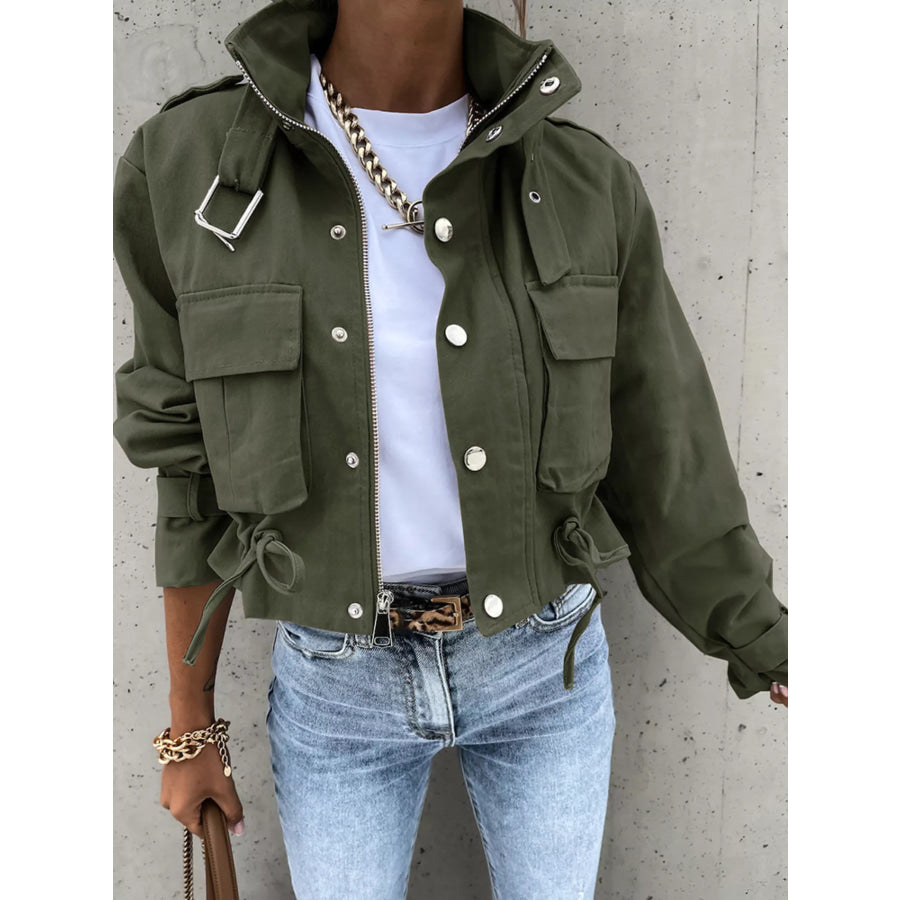Snap Down Cropped Jacket Moss / S Apparel and Accessories