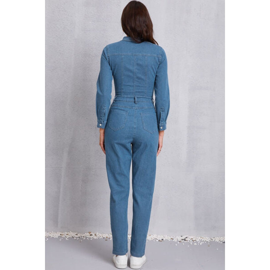 Snap Down Denim Jumpsuit with Pockets Medium / S Clothing