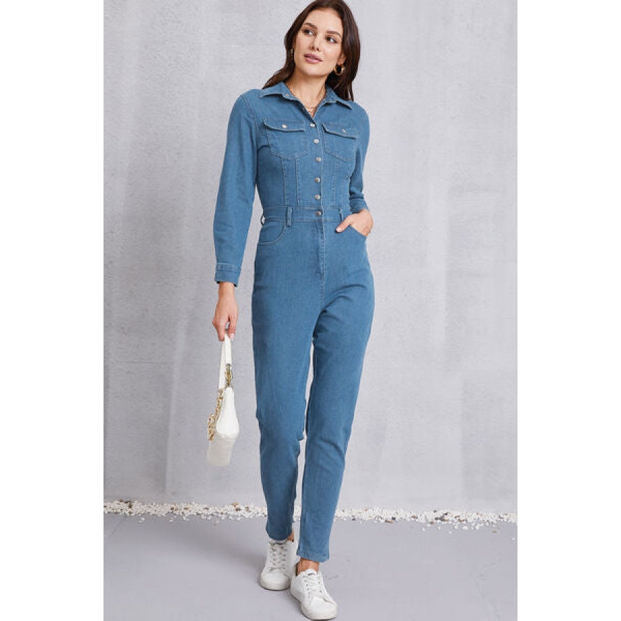 Snap Down Denim Jumpsuit with Pockets Medium / S Clothing