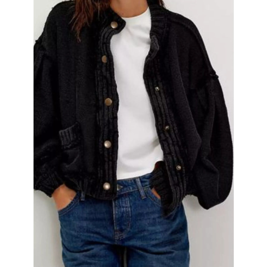 Snap Down Dropped Shoulder Cardigan Black / S Apparel and Accessories