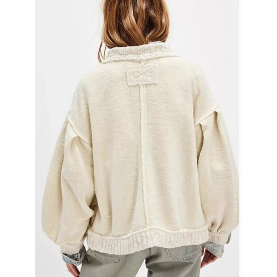 Snap Down Dropped Shoulder Cardigan Off White / S Apparel and Accessories