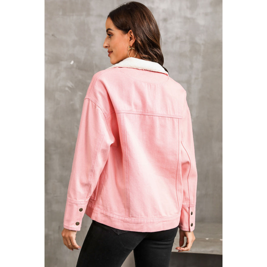 Snap Down Dropped Shoulder Denim Jacket Apparel and Accessories