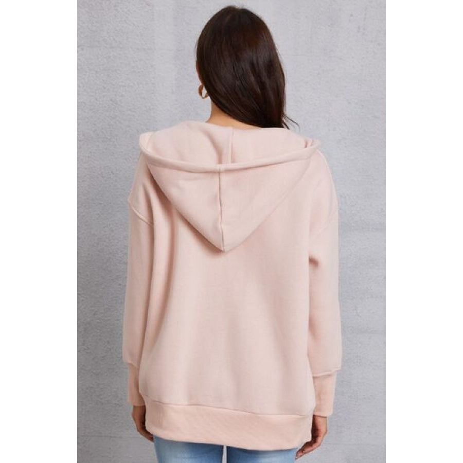 Snap Down Dropped Shoulder Hoodie Clothing