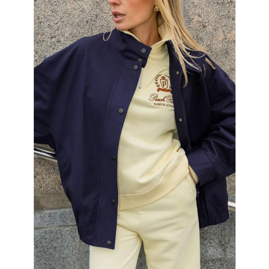 Snap Down Dropped Shoulder Jacket Navy / S Apparel and Accessories