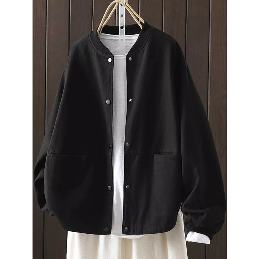 Snap Down Dropped Shoulder Jacket Black / M Apparel and Accessories