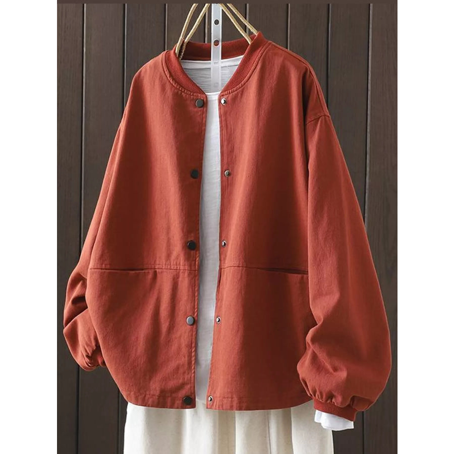 Snap Down Dropped Shoulder Jacket Burgundy / M Apparel and Accessories