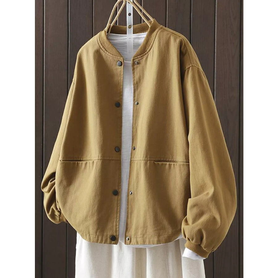Snap Down Dropped Shoulder Jacket Khaki / M Apparel and Accessories