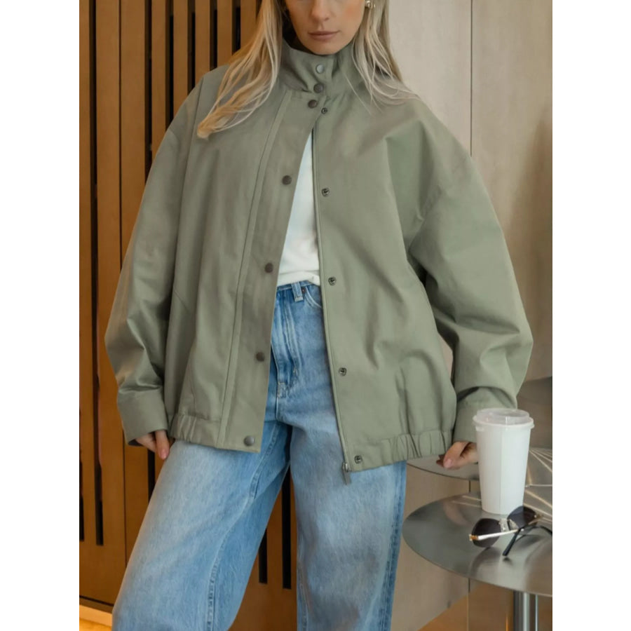 Snap Down Dropped Shoulder Jacket Light Green / S Apparel and Accessories