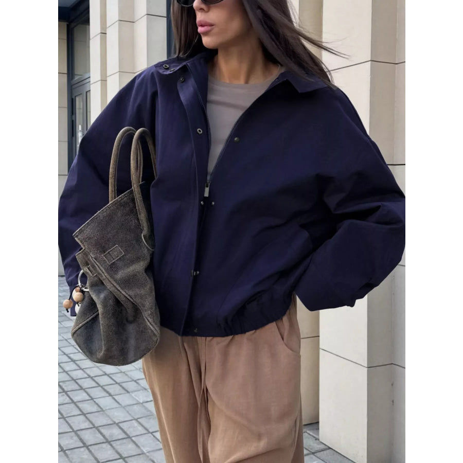 Snap Down Dropped Shoulder Jacket Navy / S Apparel and Accessories