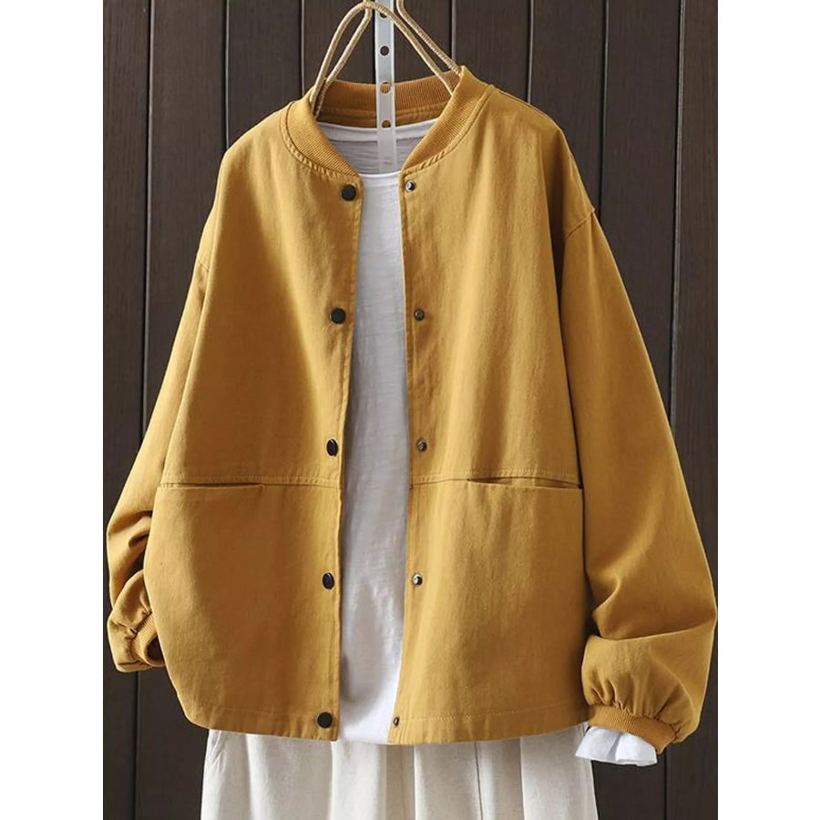 Snap Down Dropped Shoulder Jacket Yellow / M Apparel and Accessories