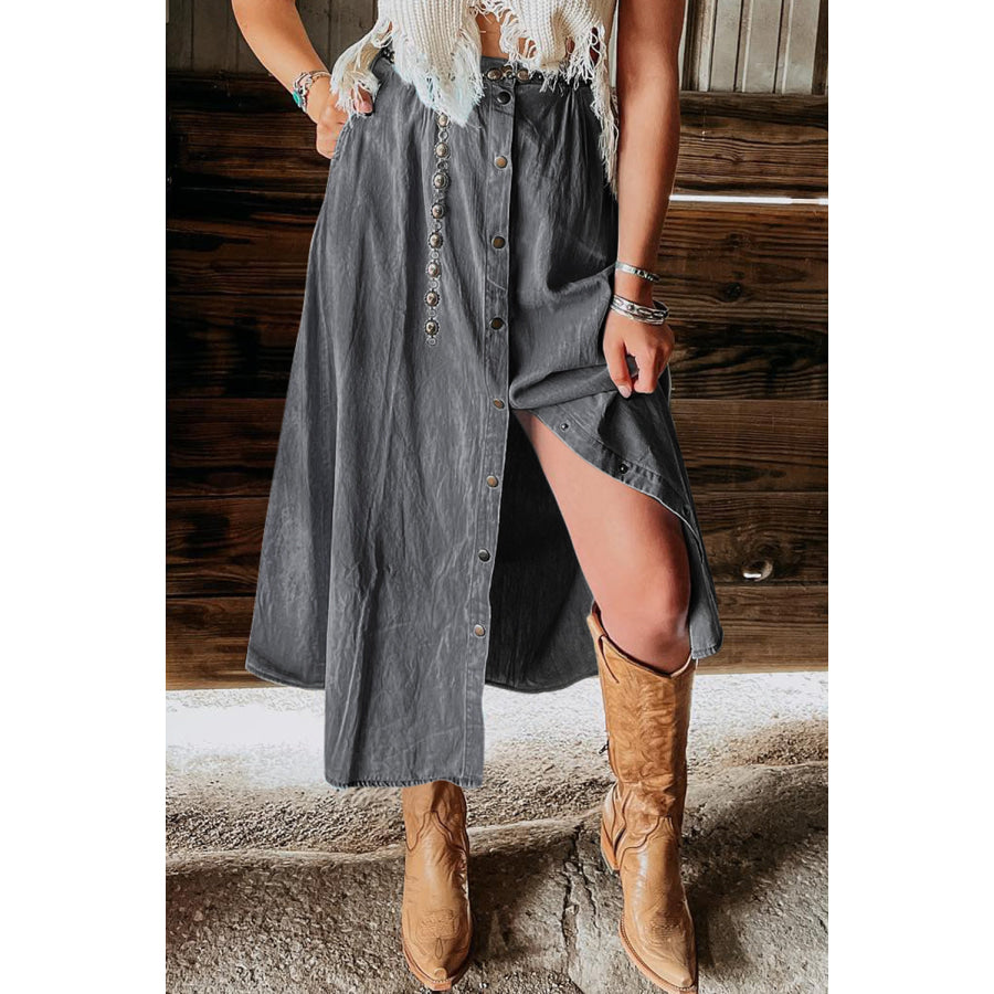 Snap Down High Waist Denim Skirt Dark / XL Apparel and Accessories