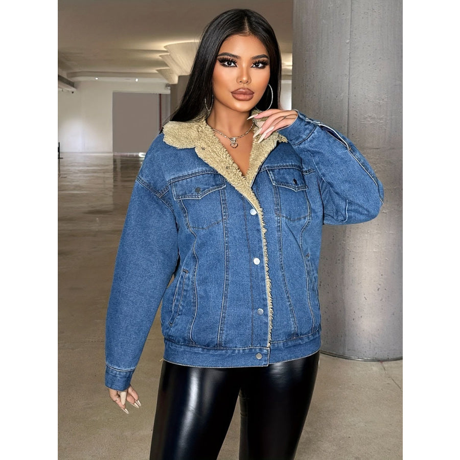 Snap Down Long Sleeve Denim Jacket Apparel and Accessories