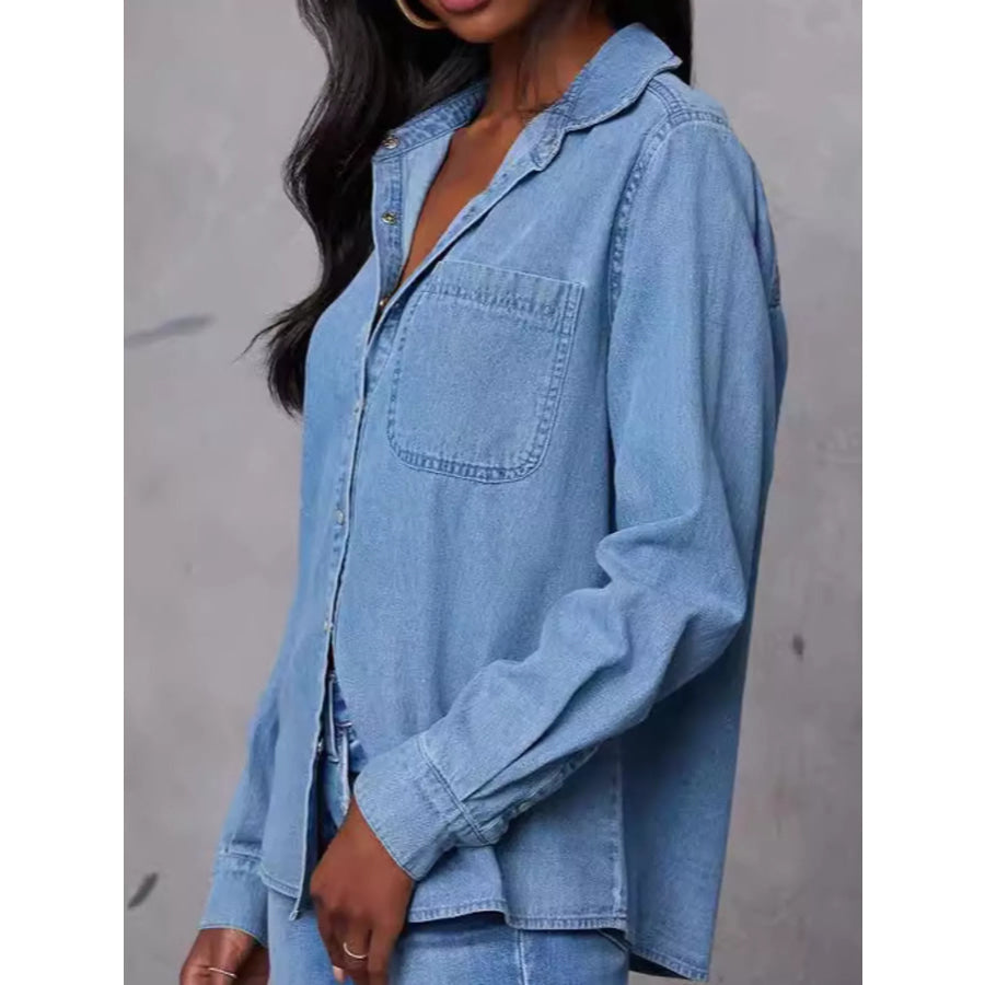 Snap Down Long Sleeve Denim Shirt Apparel and Accessories