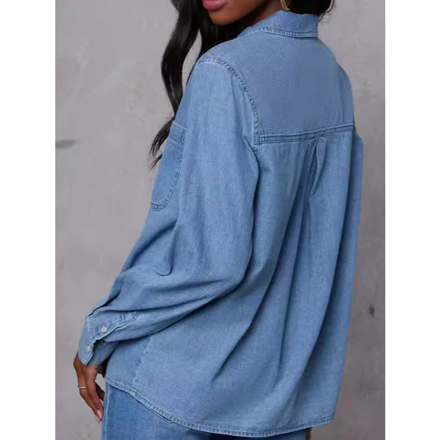 Snap Down Long Sleeve Denim Shirt Apparel and Accessories