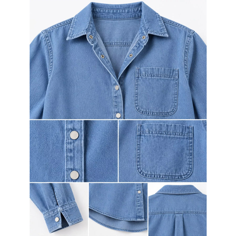 Snap Down Long Sleeve Denim Shirt Apparel and Accessories