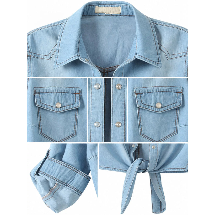 Snap Down Long Sleeve Denim Shirt Apparel and Accessories