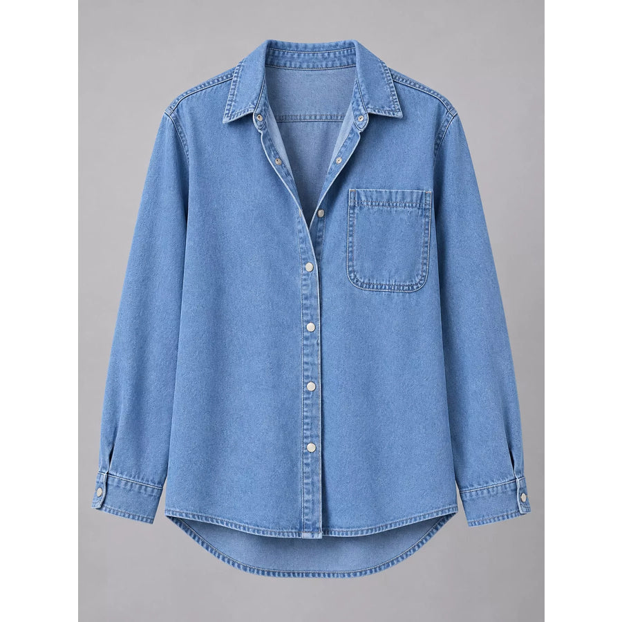 Snap Down Long Sleeve Denim Shirt Apparel and Accessories