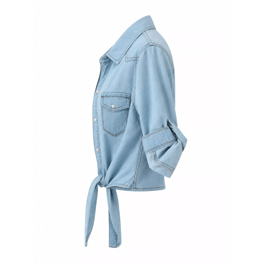Snap Down Long Sleeve Denim Shirt Apparel and Accessories