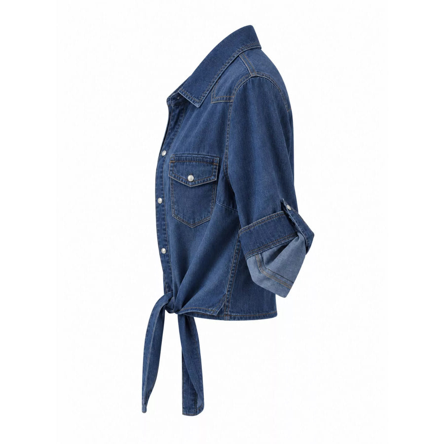 Snap Down Long Sleeve Denim Shirt Apparel and Accessories