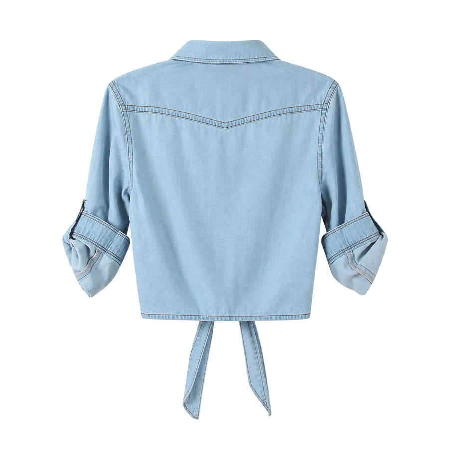Snap Down Long Sleeve Denim Shirt Apparel and Accessories
