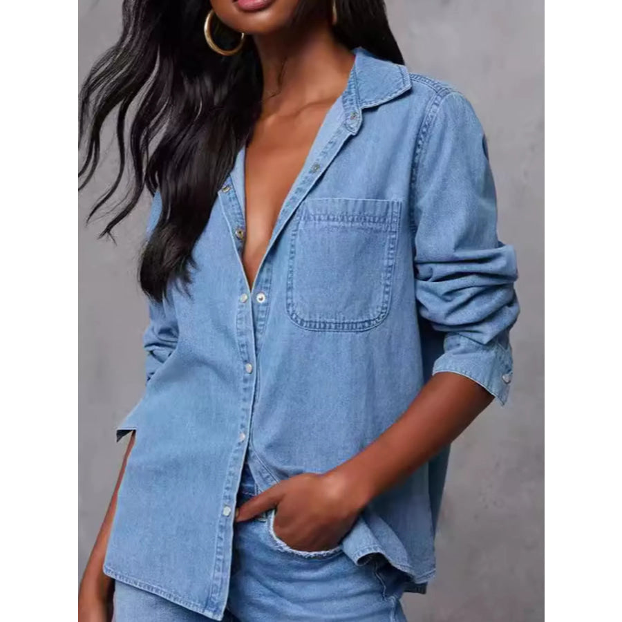 Snap Down Long Sleeve Denim Shirt Apparel and Accessories