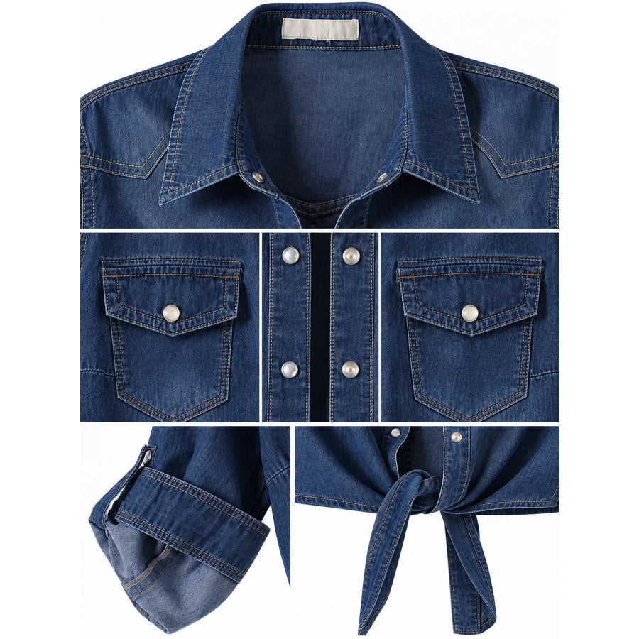 Snap Down Long Sleeve Denim Shirt Apparel and Accessories