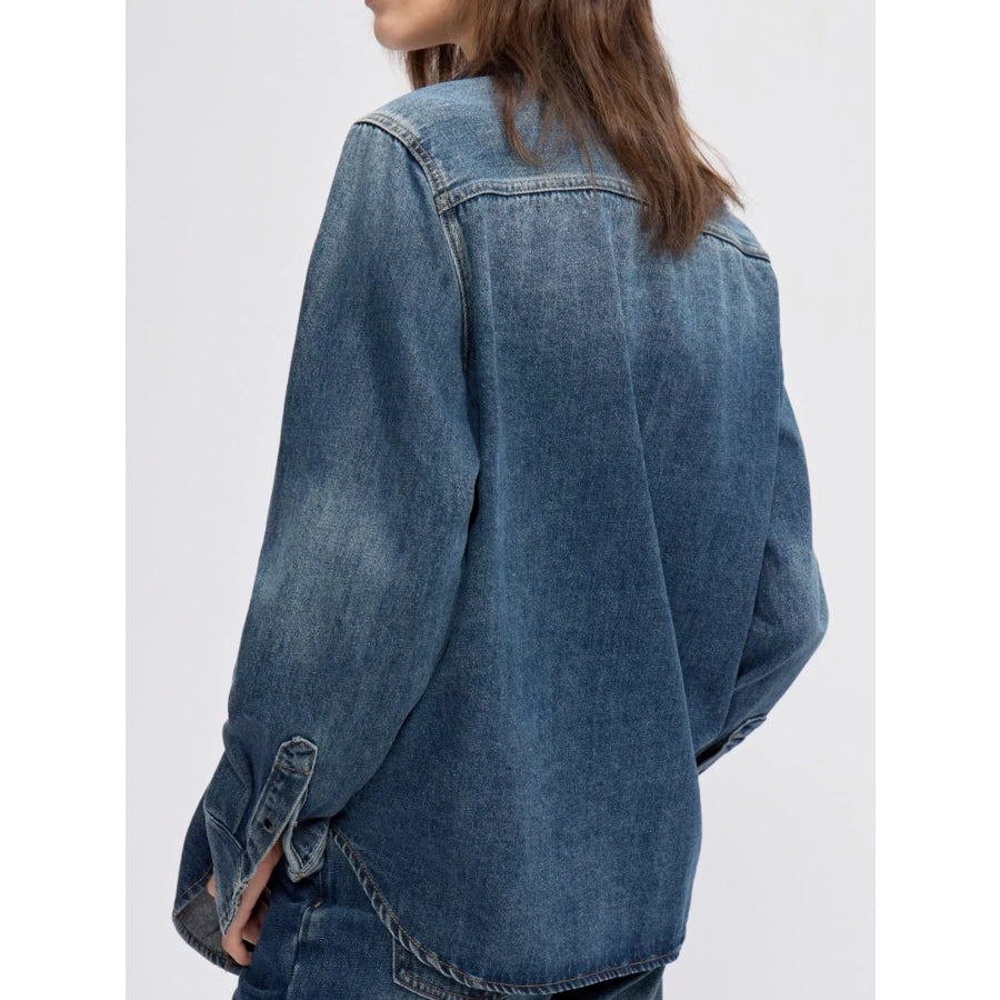 Snap Down Long-Sleeve Denim Shirt Blue / One Size Apparel and Accessories