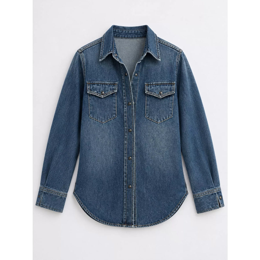Snap Down Long-Sleeve Denim Shirt Blue / One Size Apparel and Accessories
