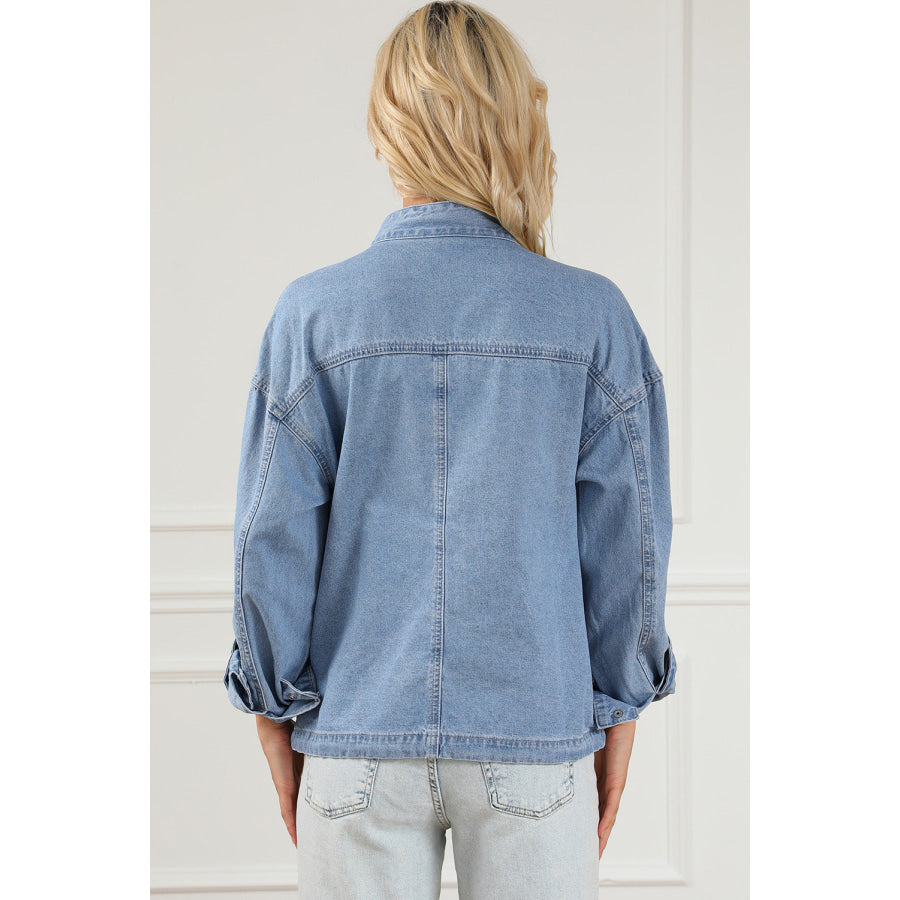 Snap Down Long Sleeve Denim Top Apparel and Accessories