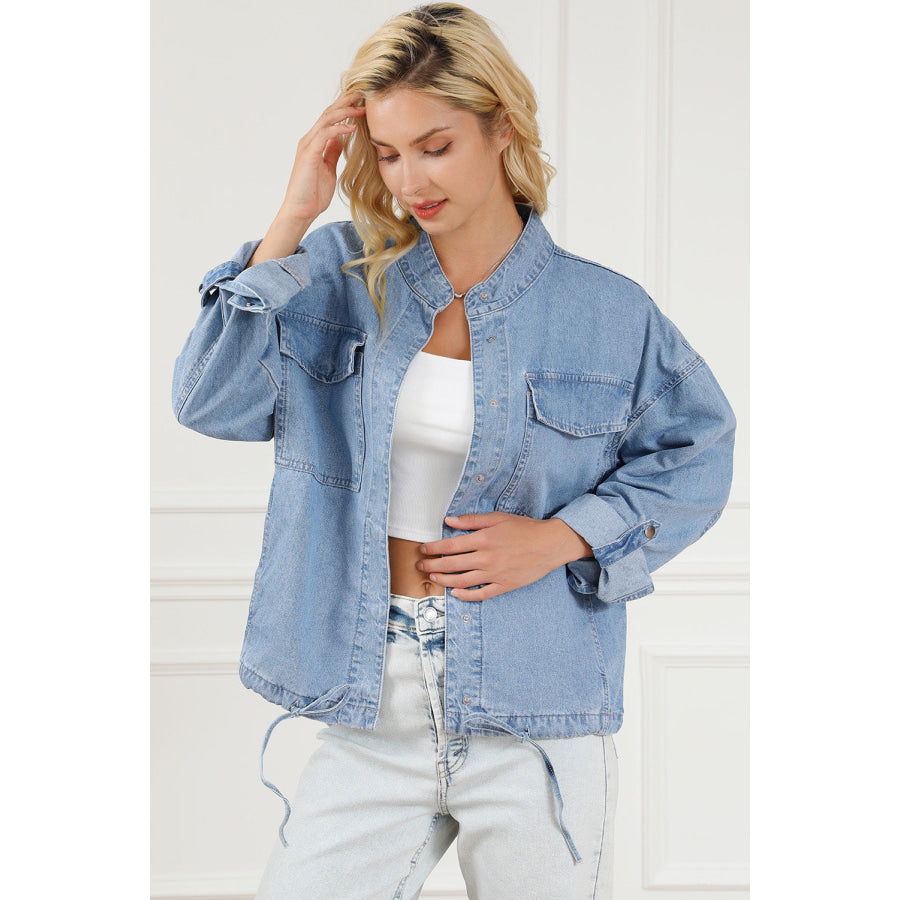 Snap Down Long Sleeve Denim Top Apparel and Accessories