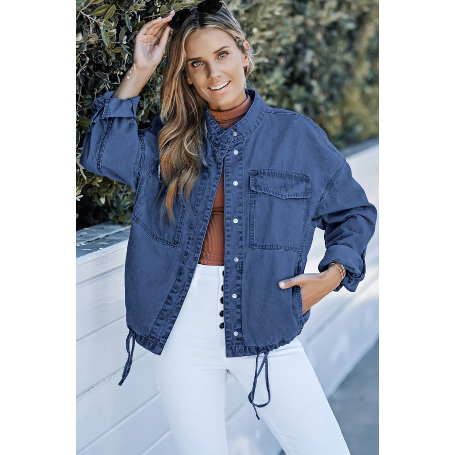 Snap Down Long Sleeve Denim Top Apparel and Accessories