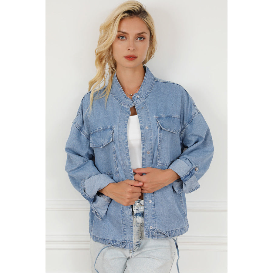 Snap Down Long Sleeve Denim Top Apparel and Accessories