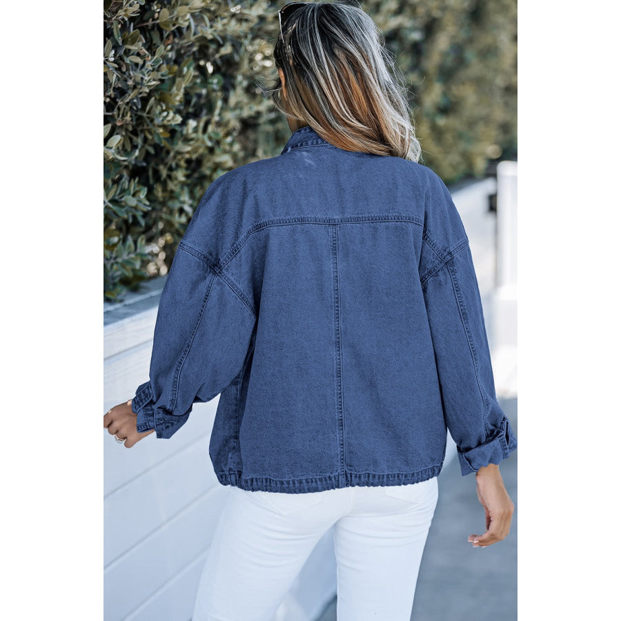 Snap Down Long Sleeve Denim Top Apparel and Accessories