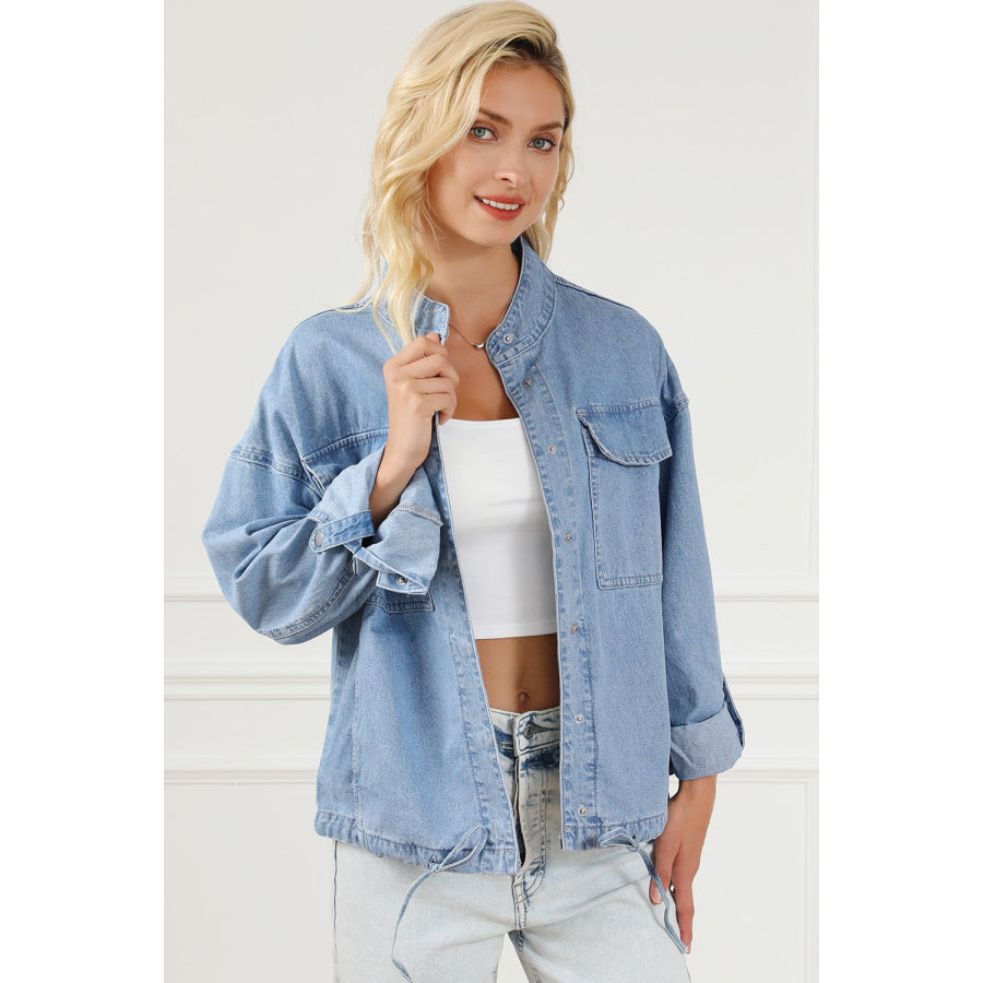 Snap Down Long Sleeve Denim Top Apparel and Accessories