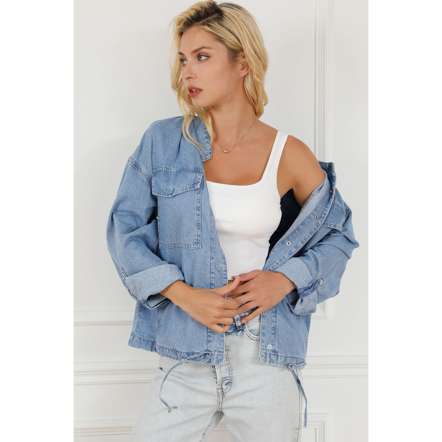 Snap Down Long Sleeve Denim Top Apparel and Accessories