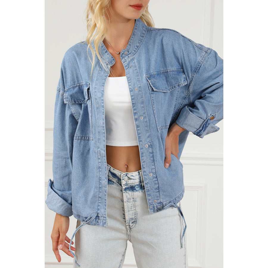 Snap Down Long Sleeve Denim Top Light / S Apparel and Accessories