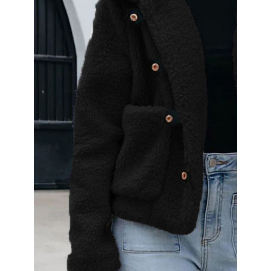 Snap Down Long Sleeve Fuzzy Jacket Apparel and Accessories