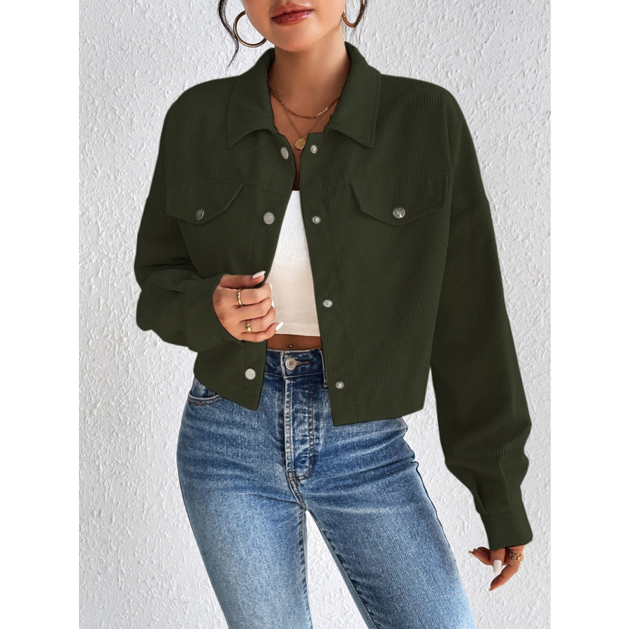 Snap Down Long Sleeve Jacket Army Green / S Apparel and Accessories