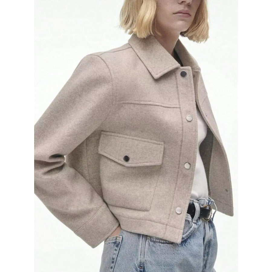 Snap Down Long Sleeve Jacket Beige / XS Apparel and Accessories
