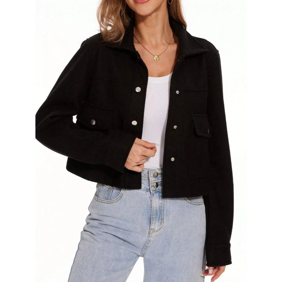 Snap Down Long Sleeve Jacket Black / XS Apparel and Accessories