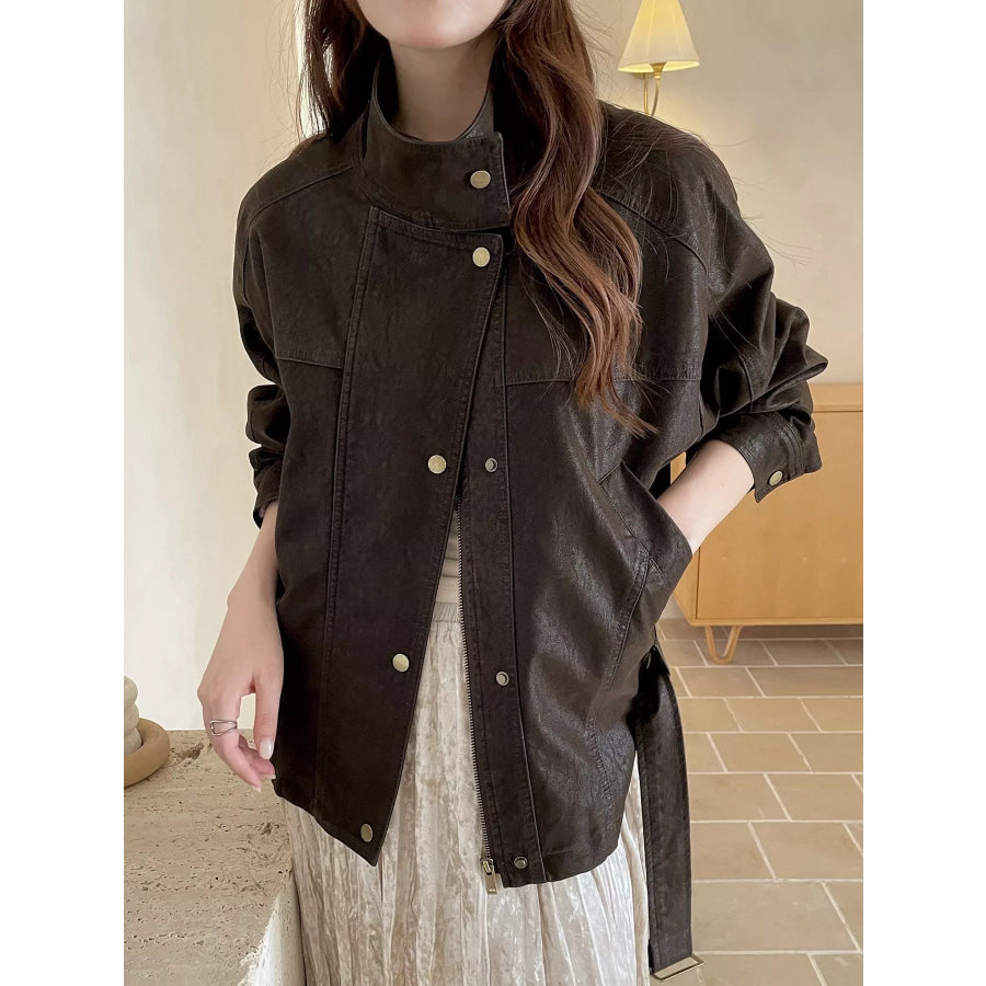 Snap Down Long Sleeve Jacket Brown / One Size Apparel and Accessories