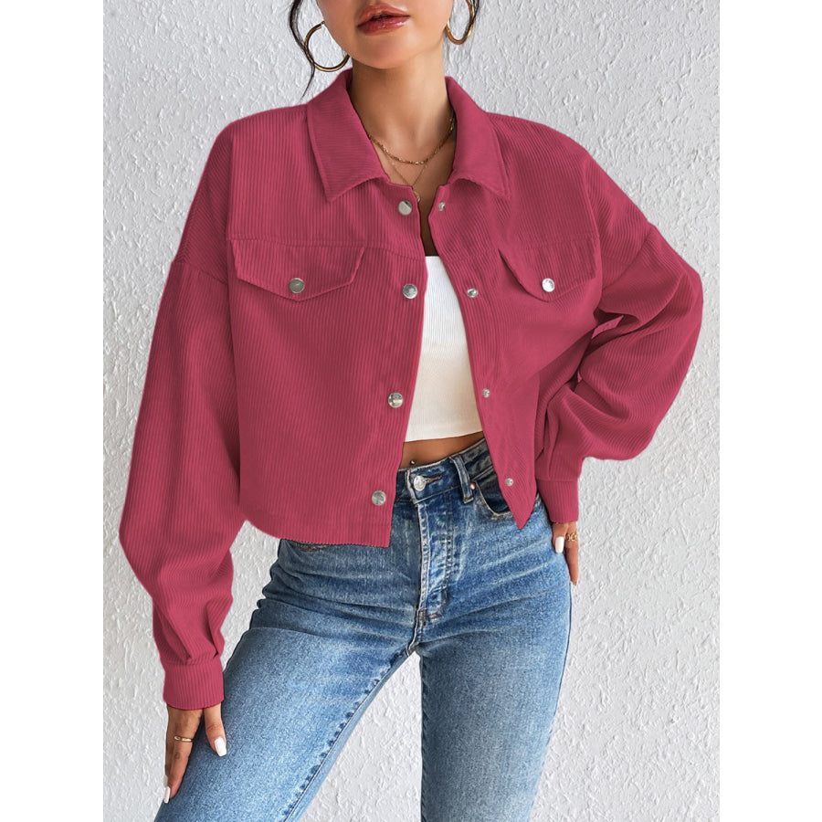 Snap Down Long Sleeve Jacket Cerise / S Apparel and Accessories