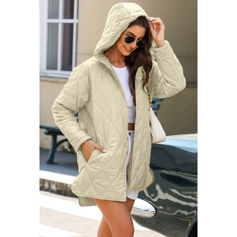 Snap Down Long Sleeve Quilted Winter Coat Apparel and Accessories